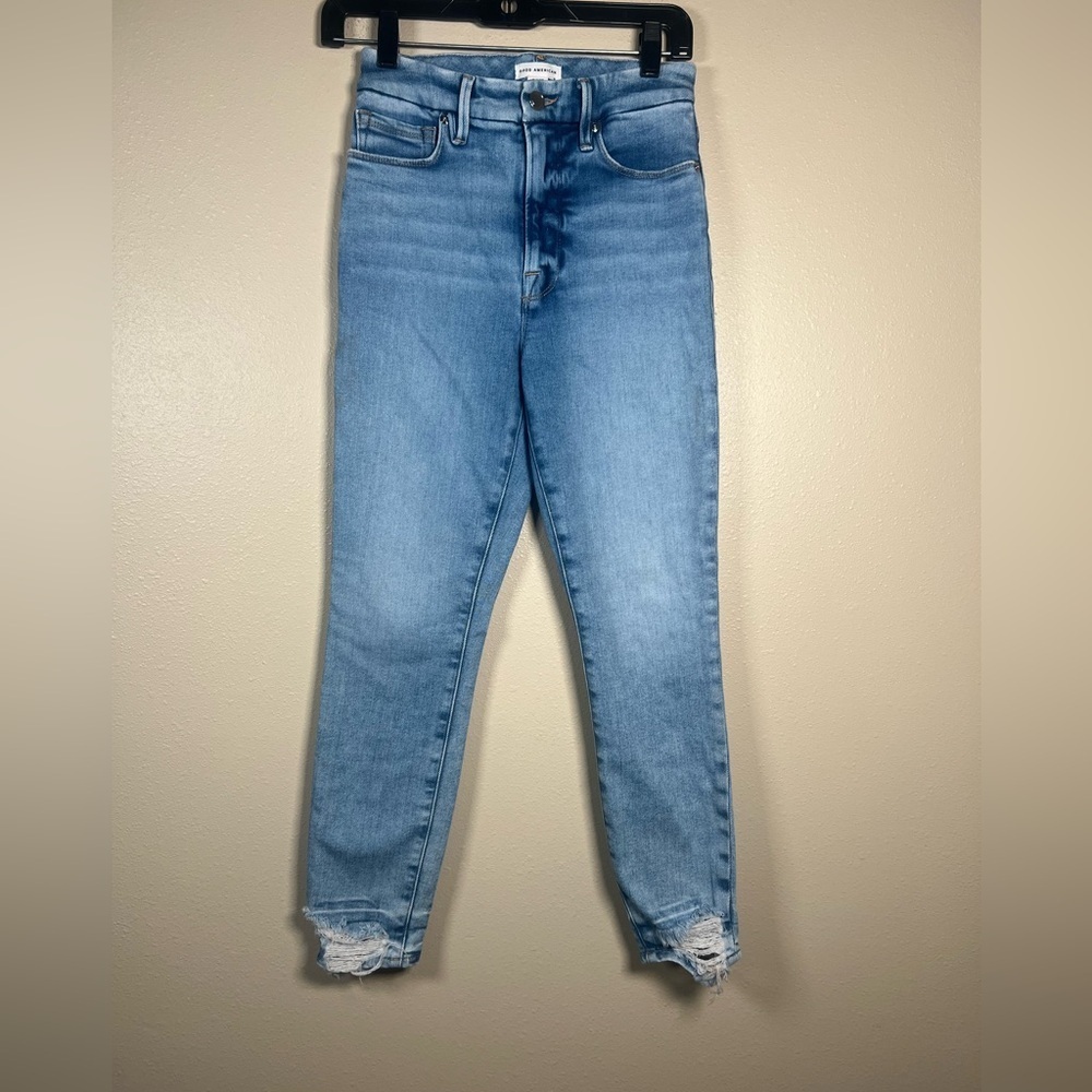 Good American Light Blue Distressed Women Skinny Ankle Jeans Size 4 (27)
